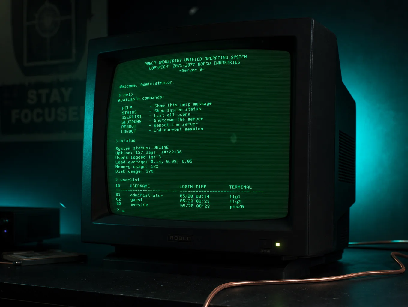 Glitching CRT terminal with broken screen and scanline distortion